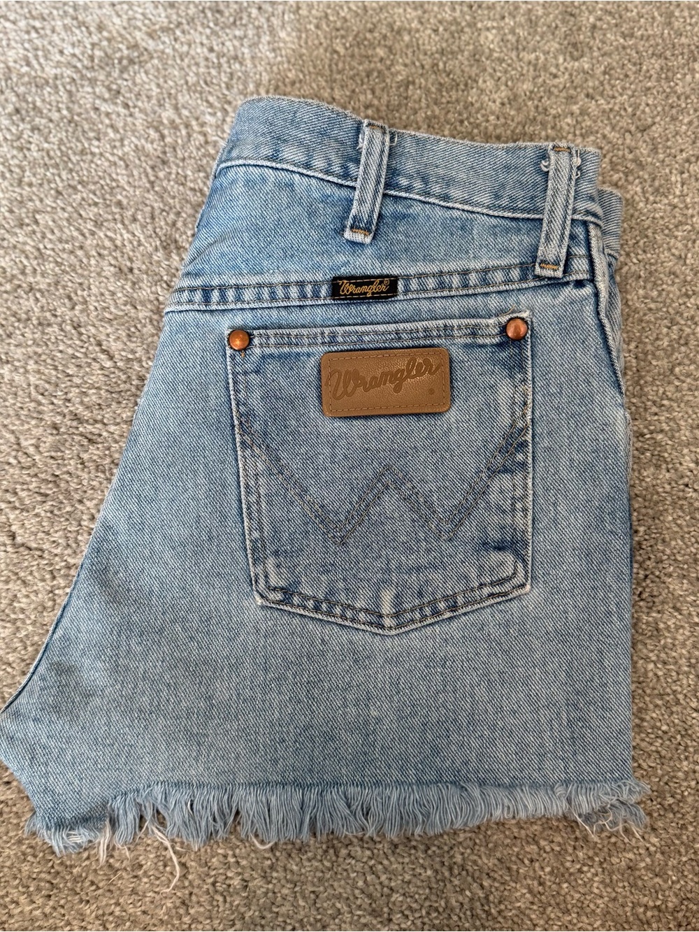 Wrangler Light Blue Denim Shorts with Frayed Hem